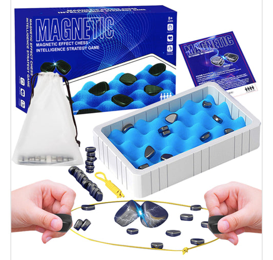 MAGNETIC CHESS GAME, MULTIPLAYER MAGNET GAME SET WITH 20 MAGNETIC ROCKS, STRING AND SPONGE BOARD,