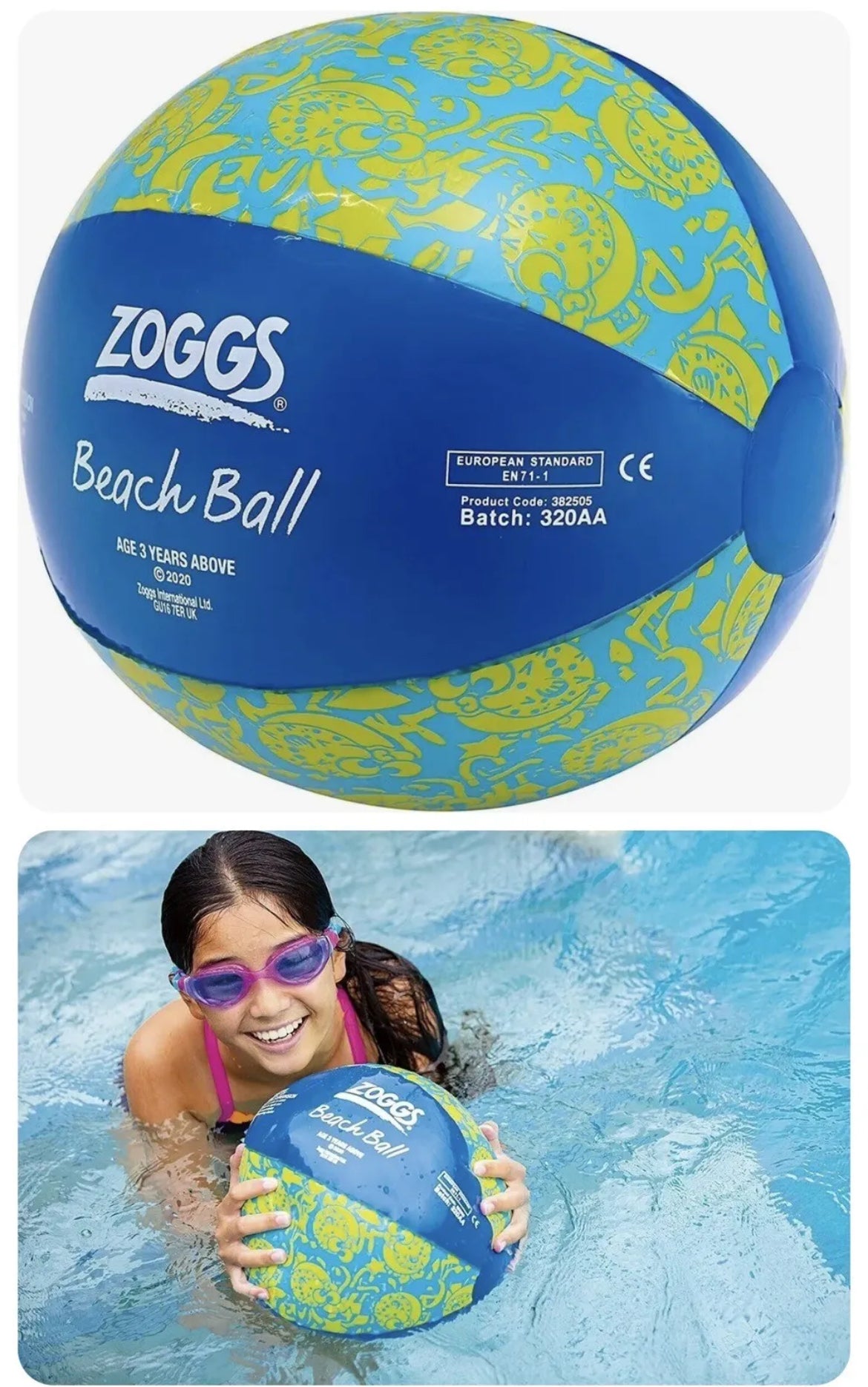 2 x Zoggs Beach Ball 30cm - Inflatable - Children, Adults - Blue & Yellow