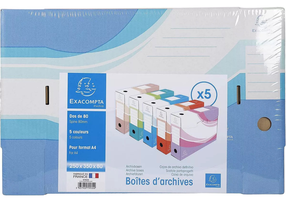 Pack Of 5 Exacompta - Ref 79530E Archive Boxes with Kraft Interior 250 x 330mm