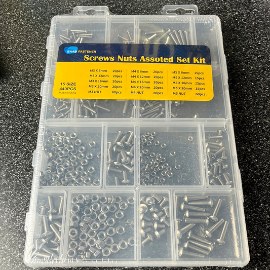 BAAB FASTENER 440pcs Bolts and Nuts Set Stainless Steel Screws Assortment Kit He