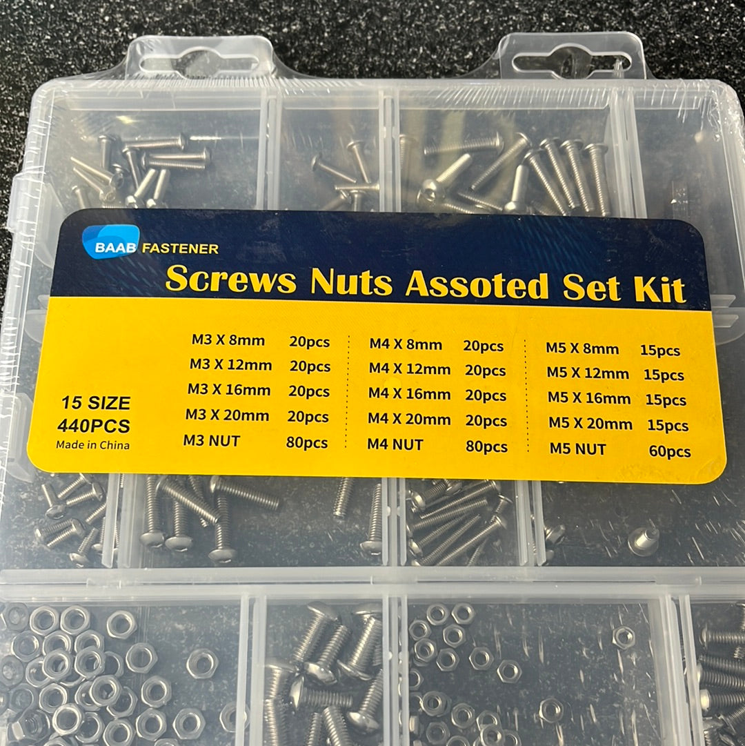 BAAB FASTENER 440pcs Bolts and Nuts Set Stainless Steel Screws Assortment Kit He