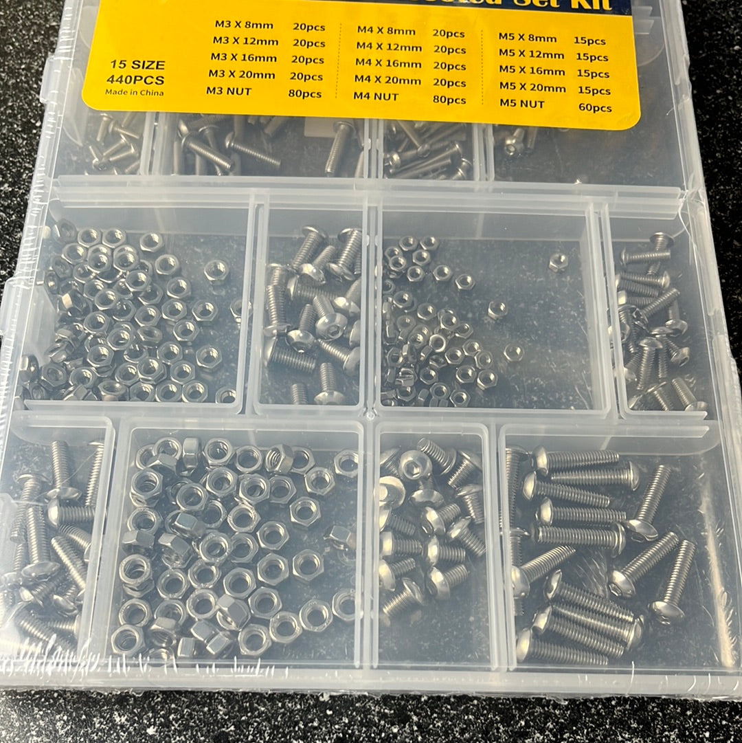 BAAB FASTENER 440pcs Bolts and Nuts Set Stainless Steel Screws Assortment Kit He